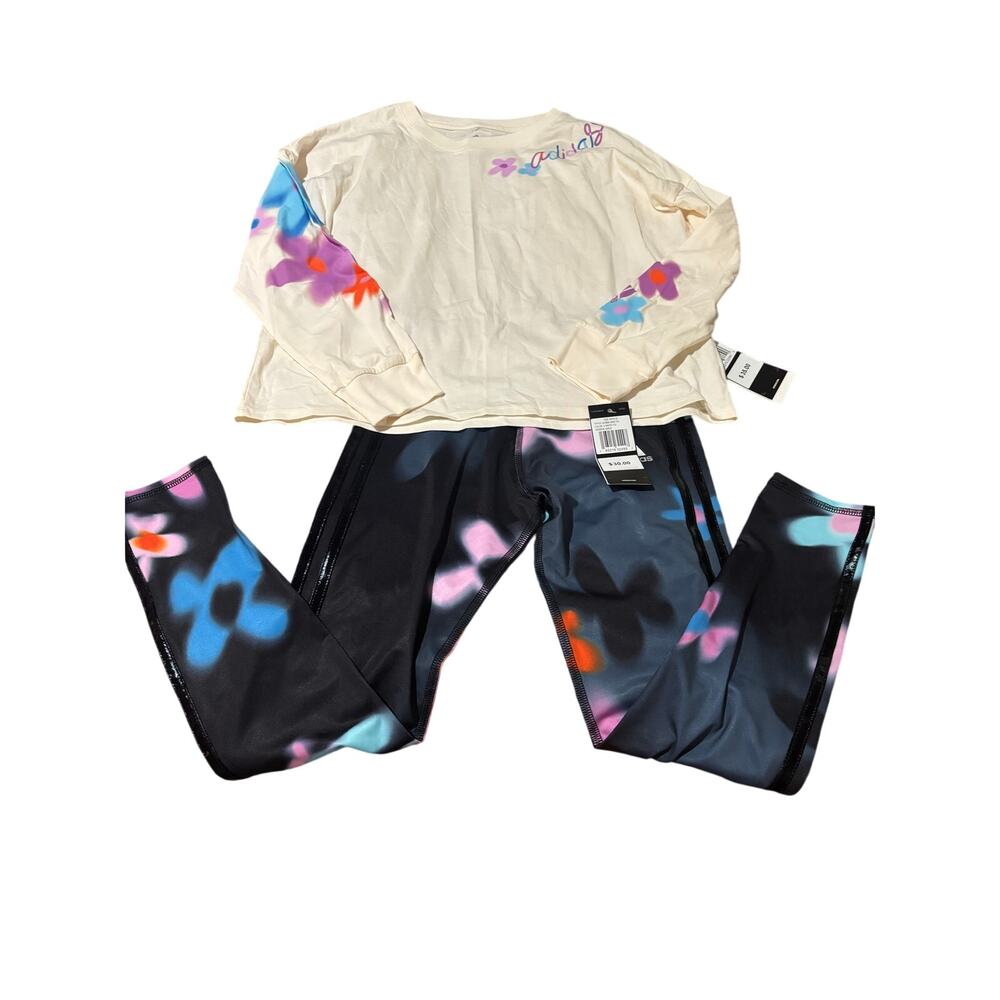 Adidas m 10/12 floral abstract leggings long sleeve t outfit NWT perfect